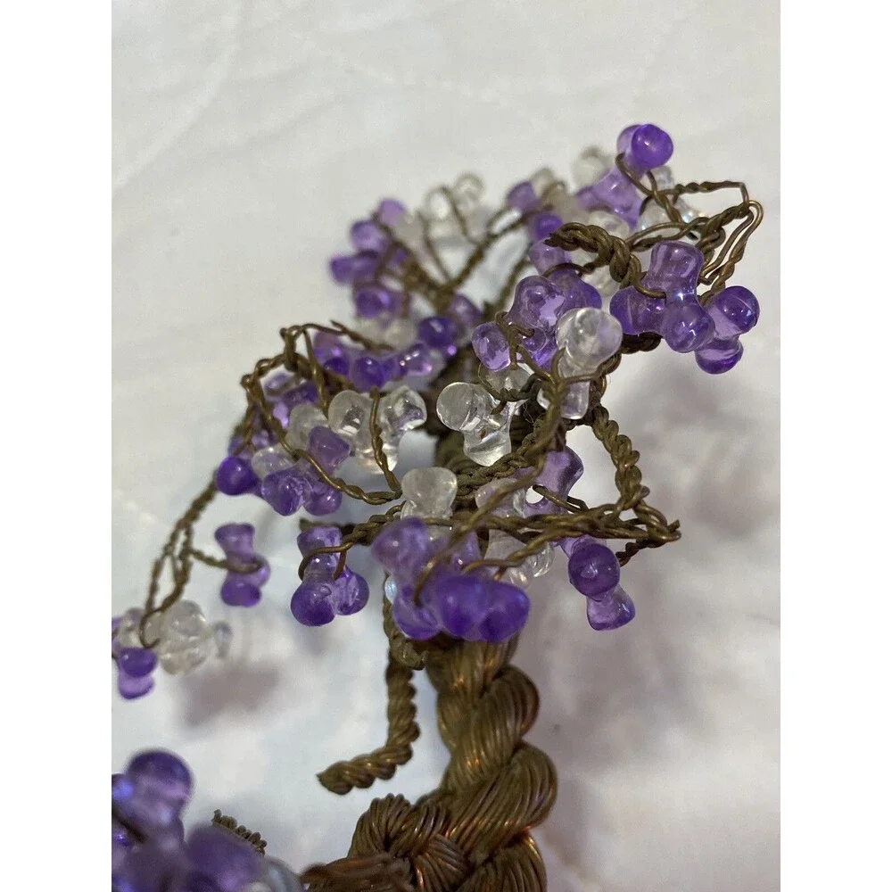 Bonsai Tree Of Life With Purple Beads Copper Wire